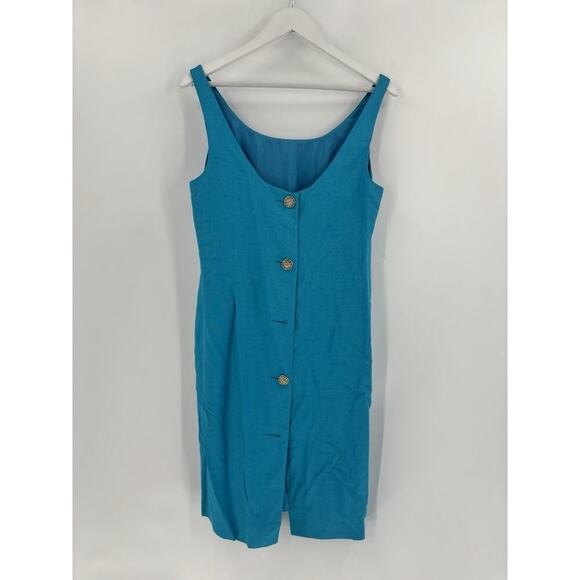 Christian Dior Vintage 90s Skirt Jacket Set Womens 10 Blue Rhinestone Button - Picture 6 of 16